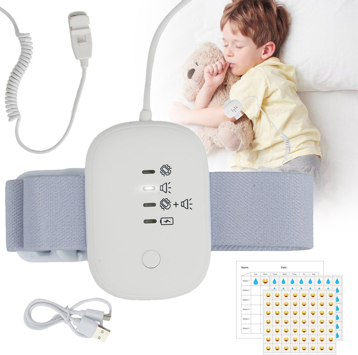 Bedplasalarm Voor Kinderen - Bedplasalarm Met Zeer Gevoelige Sensor - Draadloos Plaswekker - Luid Geluid En Trilling - 3 Herinneringsmodi