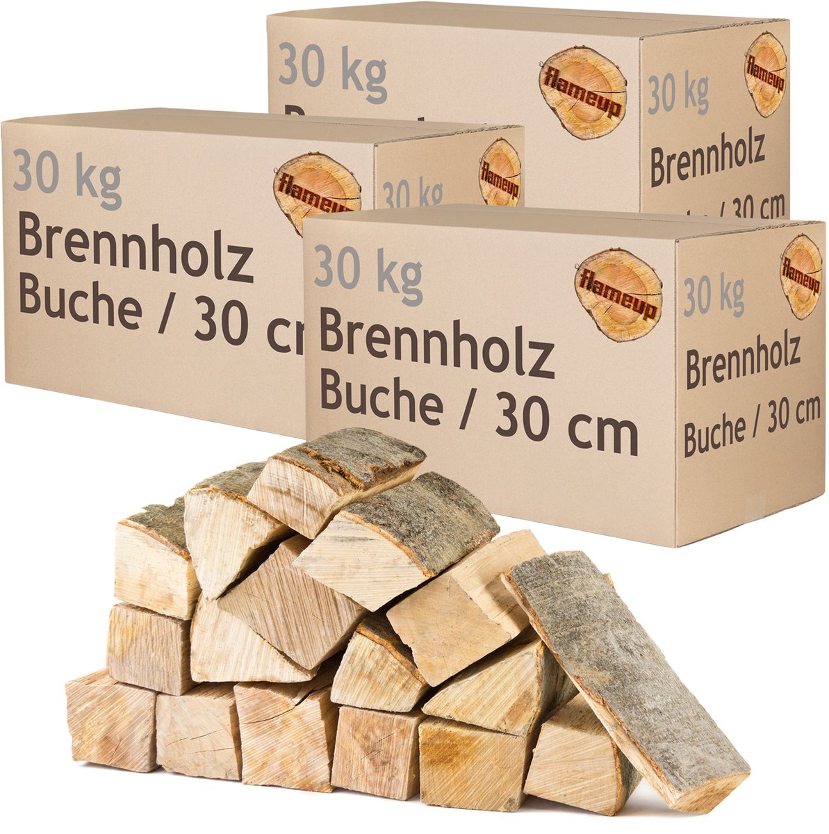 Brandhout, 90 kg, voor kachels, open haarden, vuurkorven en barbecues, beukenhout, 30 cm, Flameup