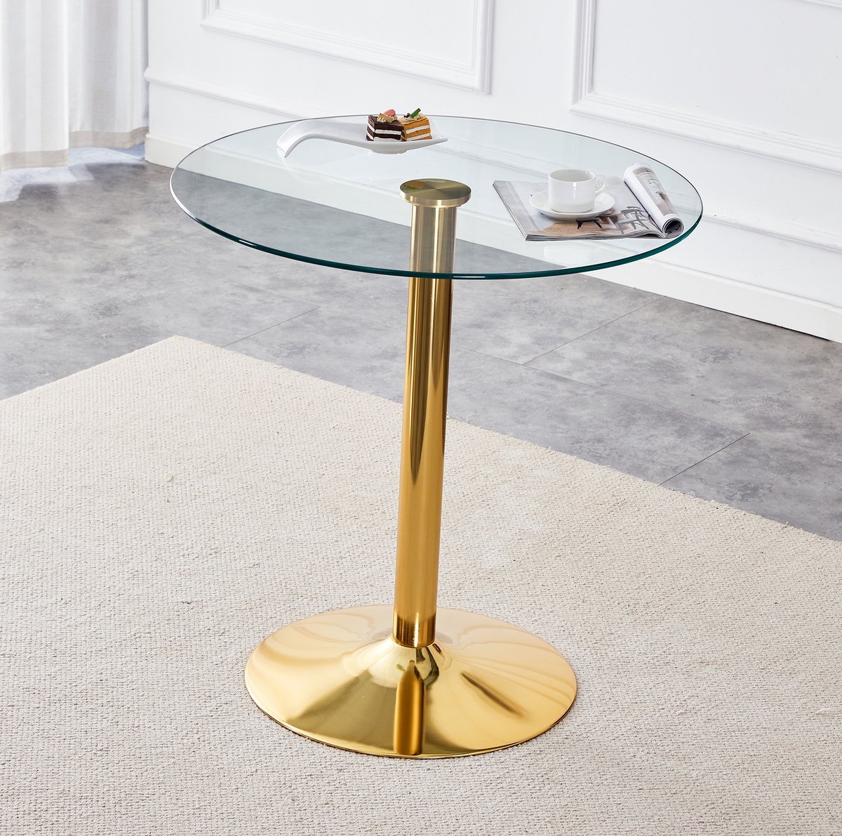 FloraGrace Bartafel - Ronde Glazen Tafel Met Gouden Metalen Voet - Modern Minimalistisch Voor Woonbar Café En Lounge - 89 Cm - 92 Cm