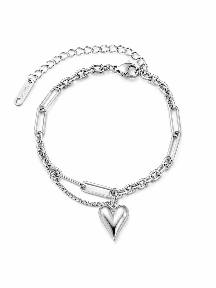 Armband Meisje- Armband Tiener- Meisjes armband Zilver Hart- Schakelarmband Hartje- Trendy Armband- Armband Hart- Kind- LiLaLove- Cadeau Meisje