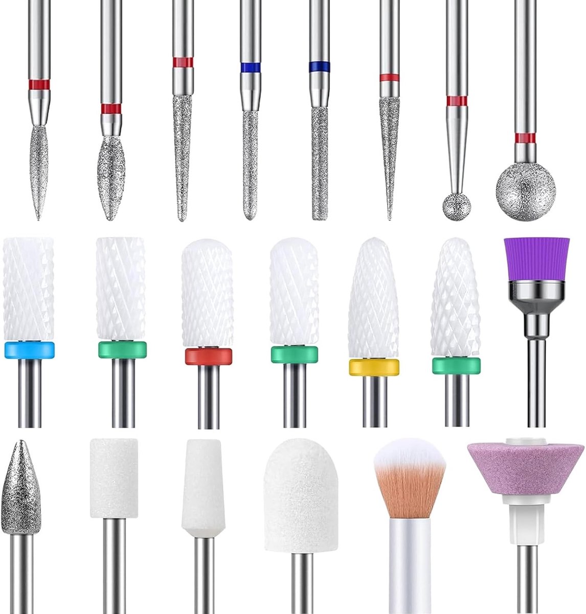 21-delige Professionele Nagelfrees Set met 3/32 Inch Bits, Diamant Vijl en Keramische Frees voor Manicure en Pedicure