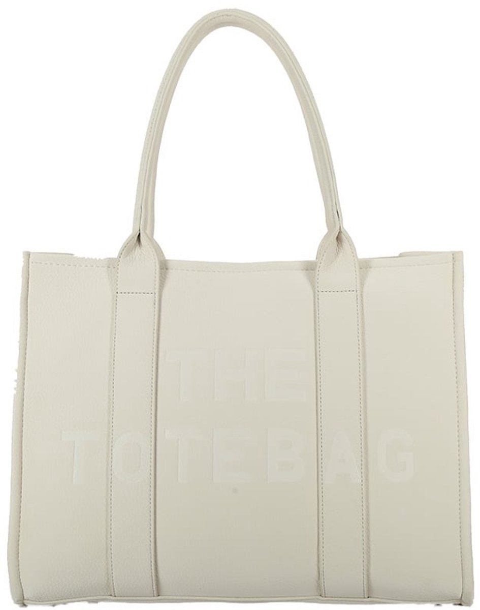 Schooltas - The Tote Bag - Beige - Aktetas - Werktas - Laptoptas - iPad - 40 × 29 × 16 cm - Vakken - Rits - Brede Schouderband.