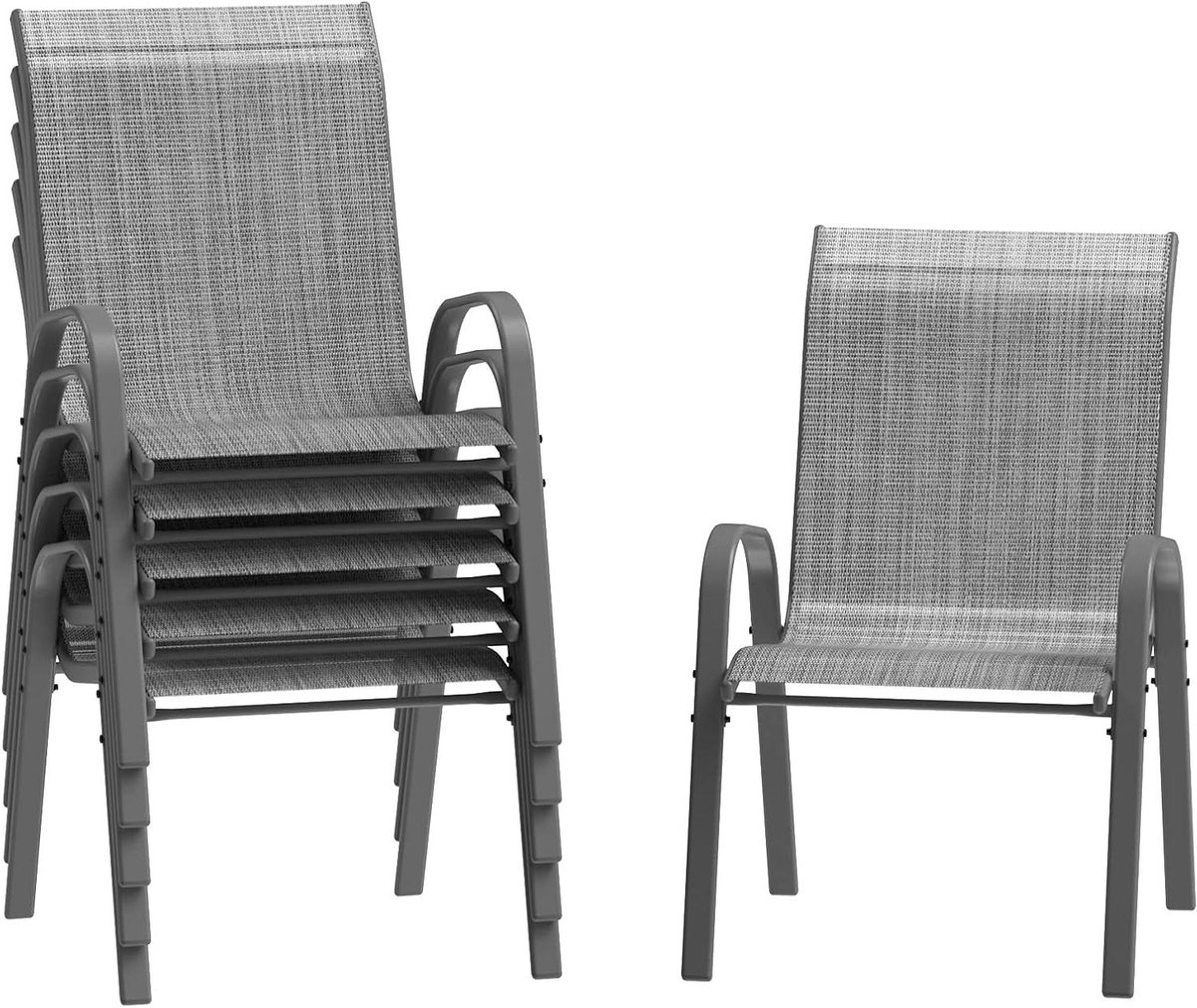 Tuinstoelen Stapelbaar - Terrasstoelen Balkonstoel - Buiten Ontspannen - Hoge Rugleuning - 55 cm Breed - Grijs