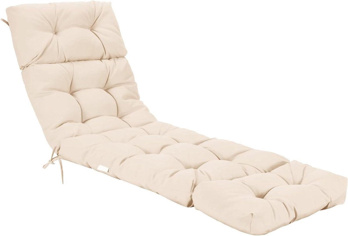 Loungestoelkussen - Ligstoelkussen Terrasstoel - Buiten Ontspannen - Waterdicht & UV-bestendig - 183 x 56 cm - Beige