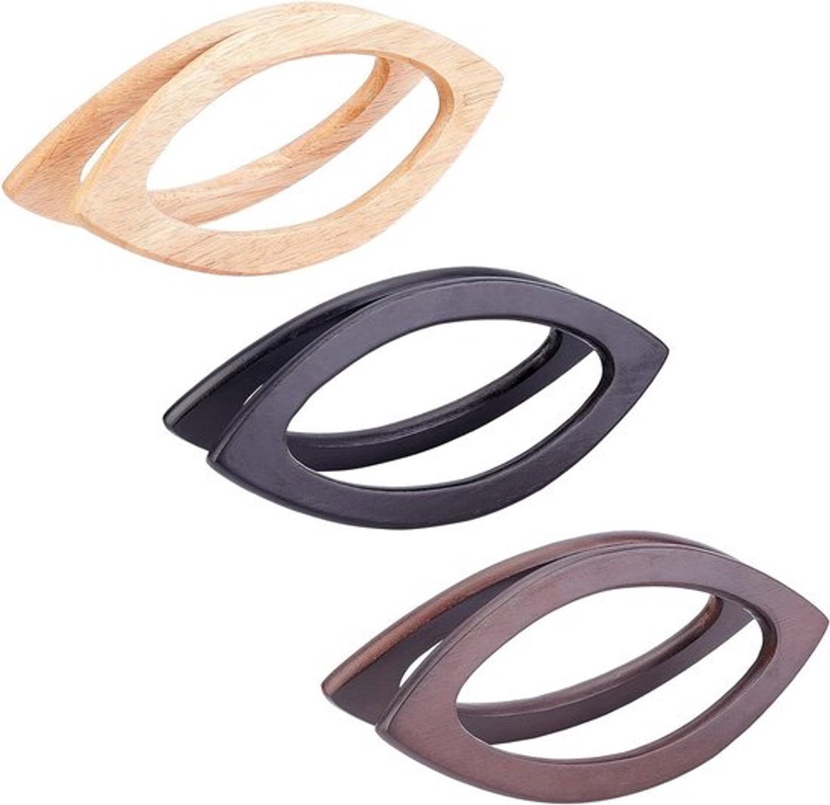 Houten handvat - Vervanging - Paard oog - Decoratief - Reparatie tool - Gehaakte gebreide tas - Strandtas - Strotas - Portemonnee-handgrepen - Geschikt voor - 3 kleuren - pH 6 stuks - tas/portemonnee-handvat