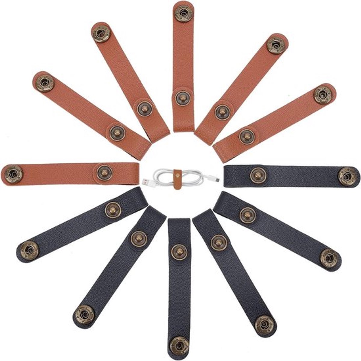 - Kabel Clips Draadsnoer Organizer USB Houder - Leren Kabelbinders - Rustiek Design - Bevestiging - Met Snap Knoppen - Kabelbeheer voor Thuis Kantoor Reis - 12 Stuks 2 Kleuren - Geschikt voor Verschillende Kabels