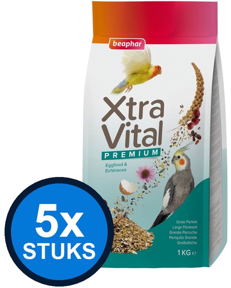 5x Beaphar - XtraVital grote parkiet 1kg - Vogelvoer - 1 kg