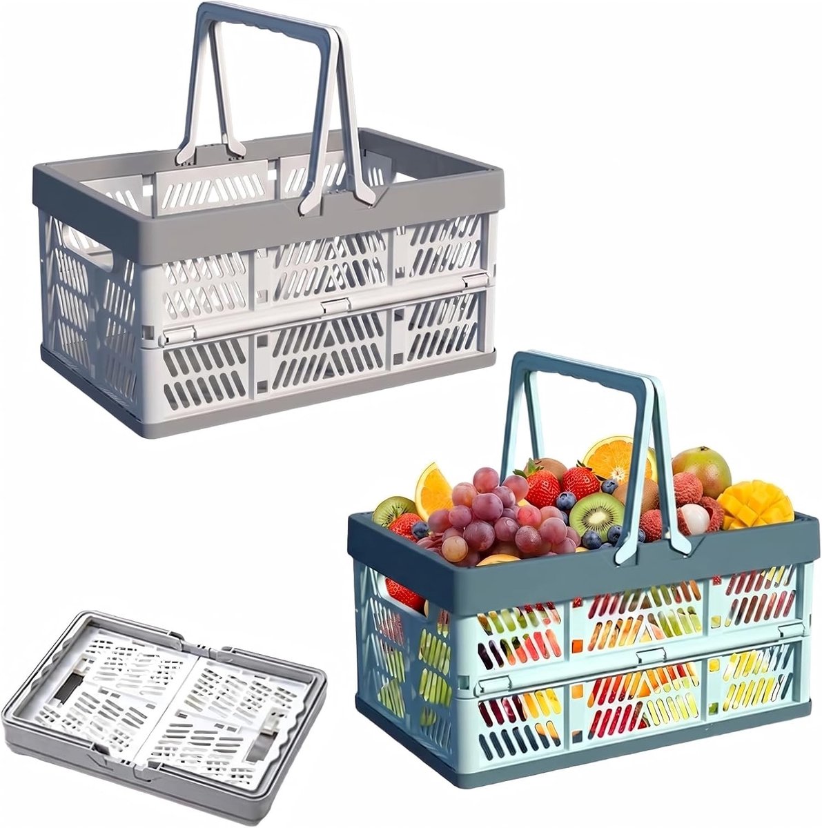 Opvouwbare boodschappenmand met handvat, ideale klapbox voor winkelen, camping en opslag (38 x 25 x 20 cm)