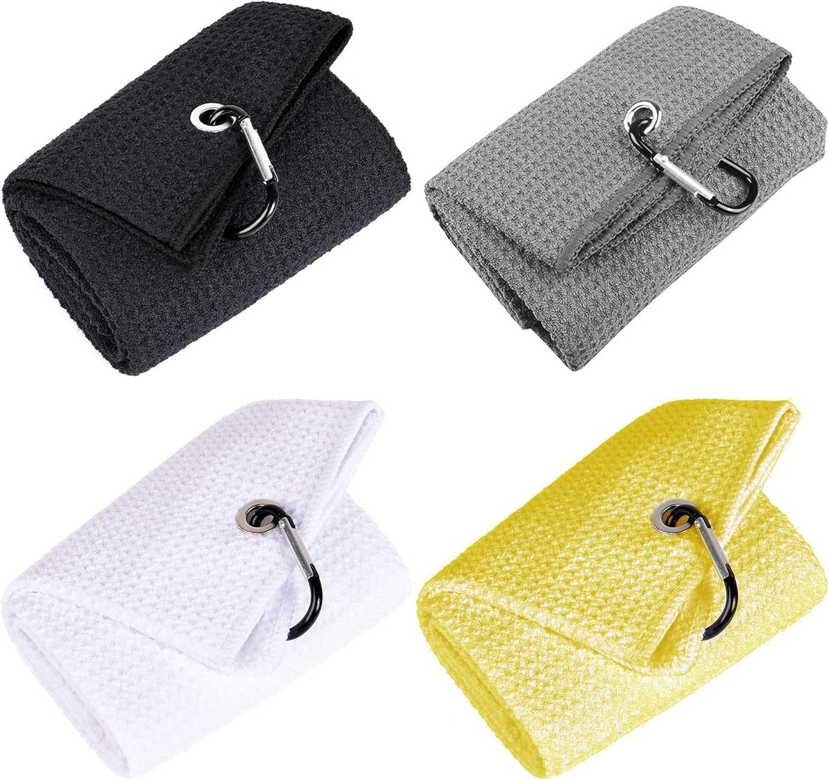 Set van 4 Sporthanddoeken 30x30cm in Wit, Geel, Zwart en Grijs, Ideaal voor Golf, Sport en Persoonlijke Cadeaus, Handige Golfaccessoires voor Sportliefhebbers