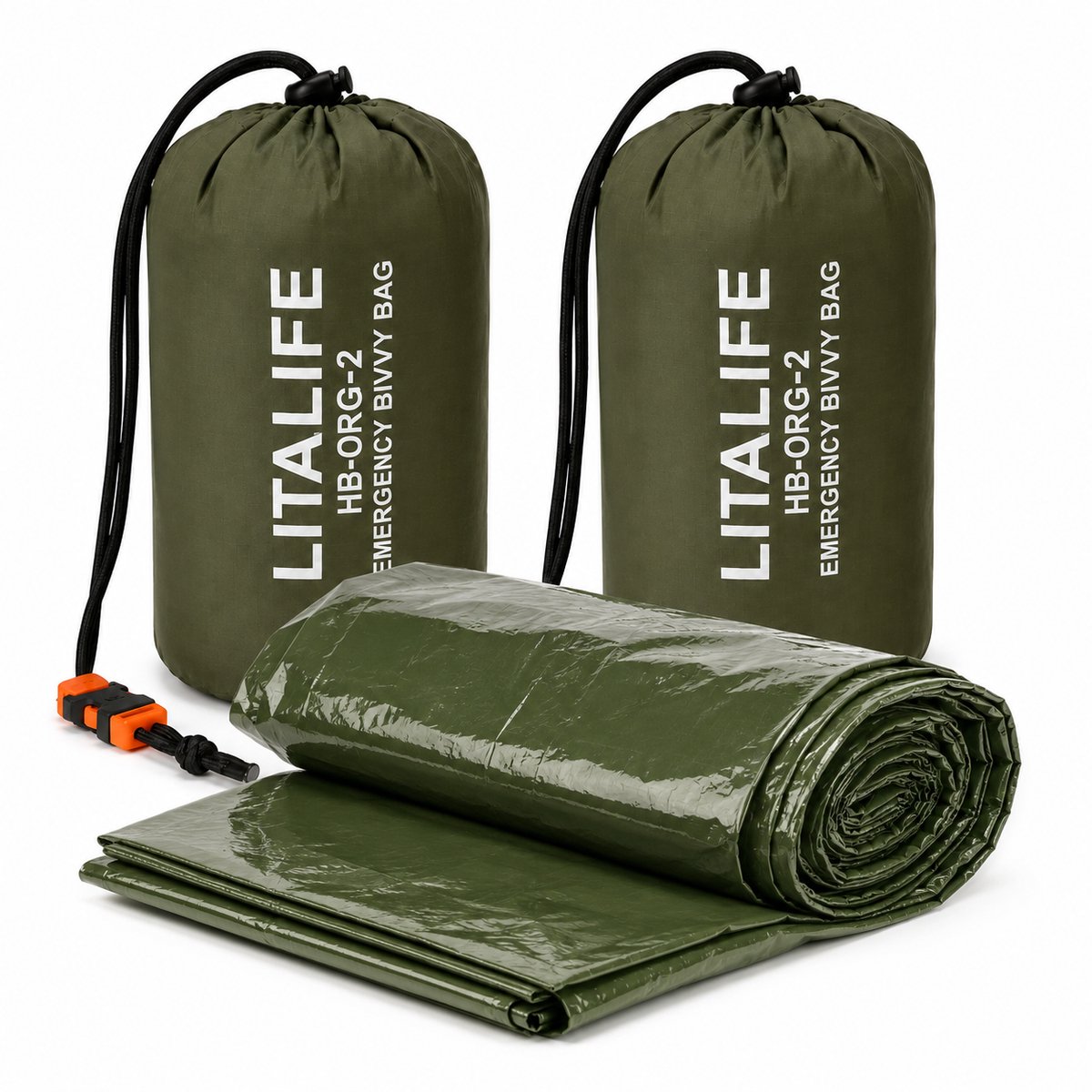 Litalife - Noodslaapzak Groen 2-Pack - Waterdichte Bivvy Bag 213x91cm- Herbruikbaar