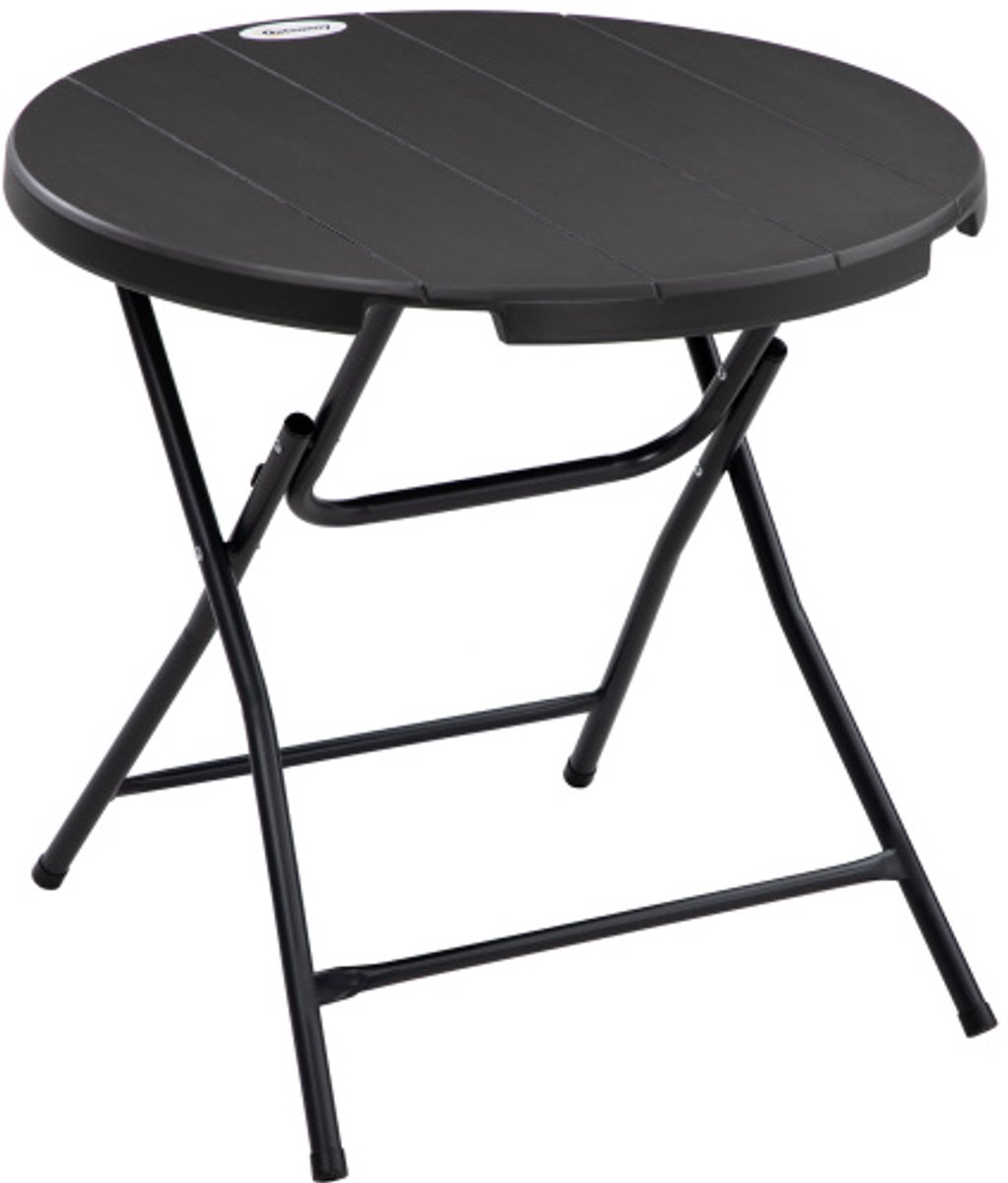 Opvouwbare Tuintafel Rond Ø80cm Donkergrijs Houtnerf Design Compact 80kg Draagkracht voor 4 Personen Buiten