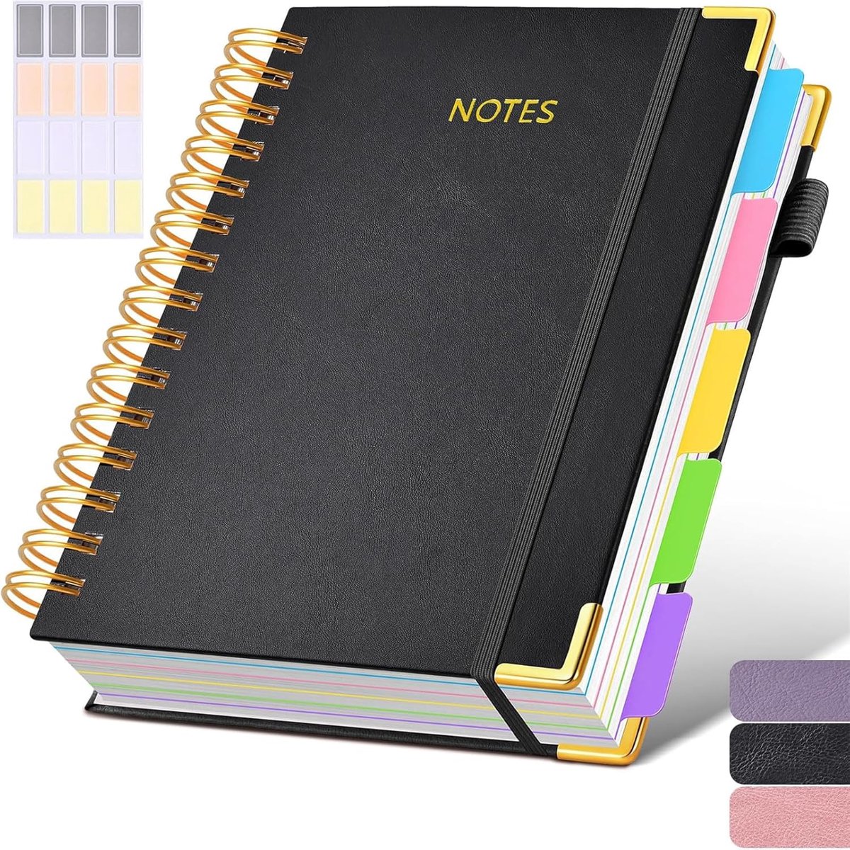 A5 Notitieboek met Tussenschotten - Spiraalblok met Hardcover van Leer - 360 Pagina's 100 g/m² Papier - 5 Vakken voor Werk en School