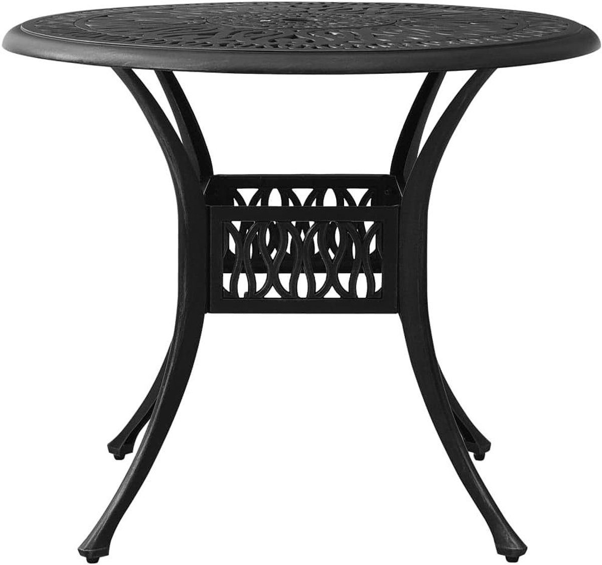 Tuintafel Rond - Terrastafel Buiten - Buiten Ontspannen - Geïntegreerd Parasolgat - 90 x 90 x 74 cm - Zwart