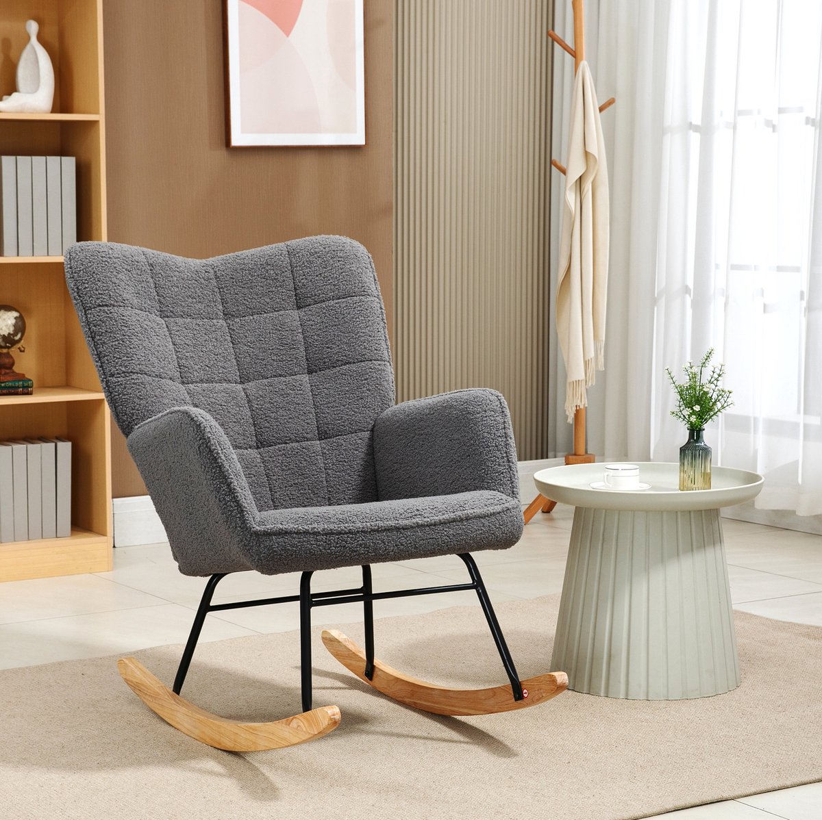 MIVRAY Schommelstoel 71 x 98 x 101 cm - Zacht Gepolsterd Met Armleuningen En Schommelfunctie - Voor Woonkamer En Slaapkamer - Stof Donkergrijs