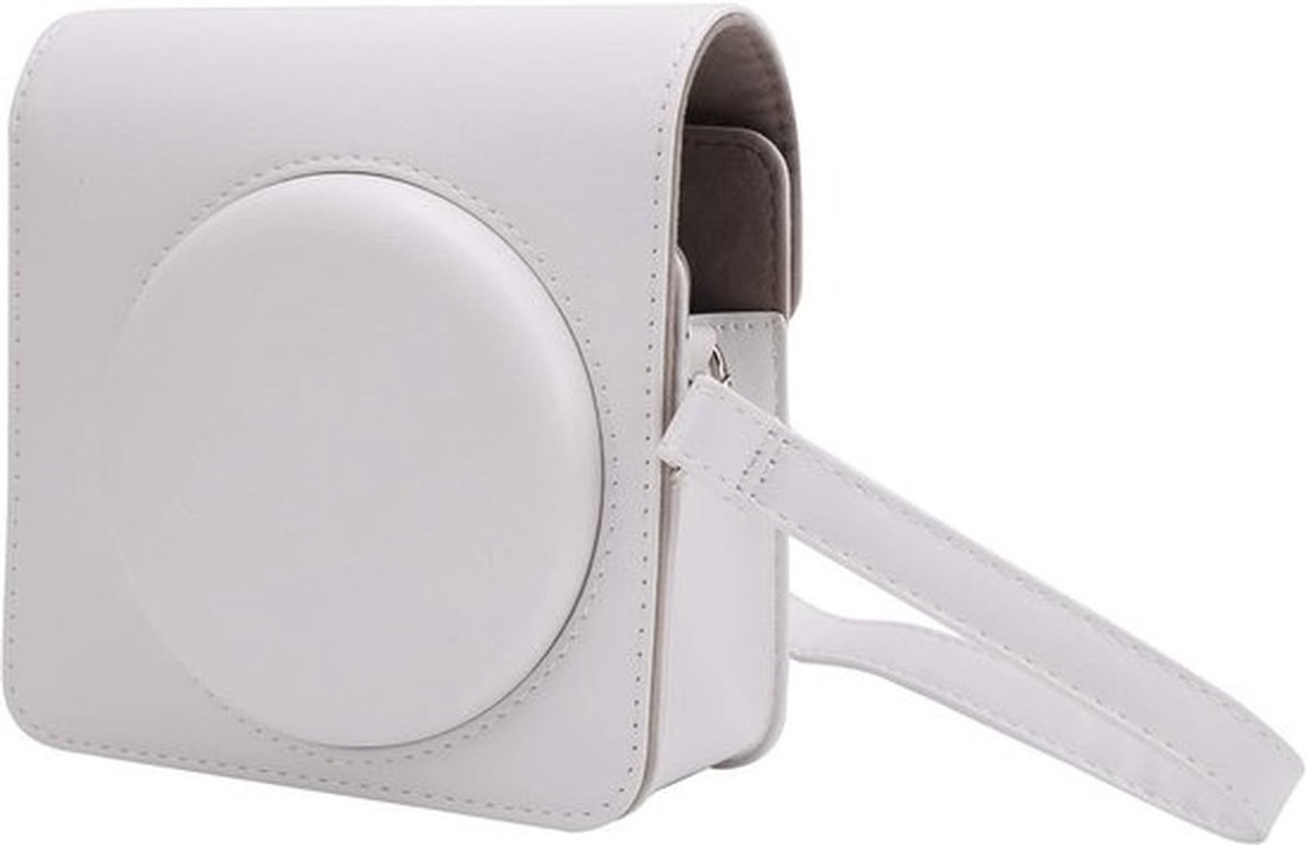 Schoudercamera hoes, draagbare PU leren camera beschermhoes met schouderriem, geschikt voor Square SQ1 camera (wit)