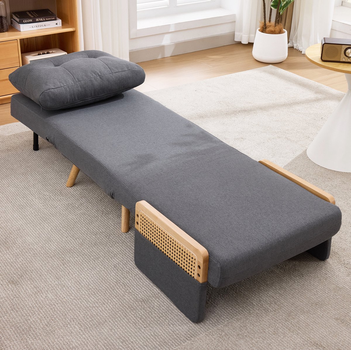 FloraGrace Fauteuil – 3 In 1 Slaapfauteuil – 5 Standen Verstelbare Rugleuning – Voor Woonkamer En Logeerkamer – Linnenstof – Grijs
