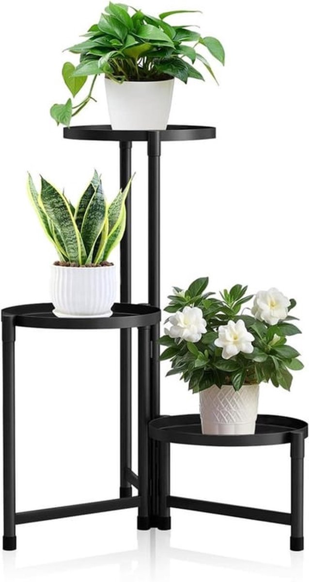 Bloemenrek met 3 planken van metaal - bijzettafel voor bloempotten in balkon tuin woonkamer - 3 planken - Nederlands ontwerp