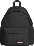 Zwarte Eastpak rugzak met voorvak en Eastpak logo.