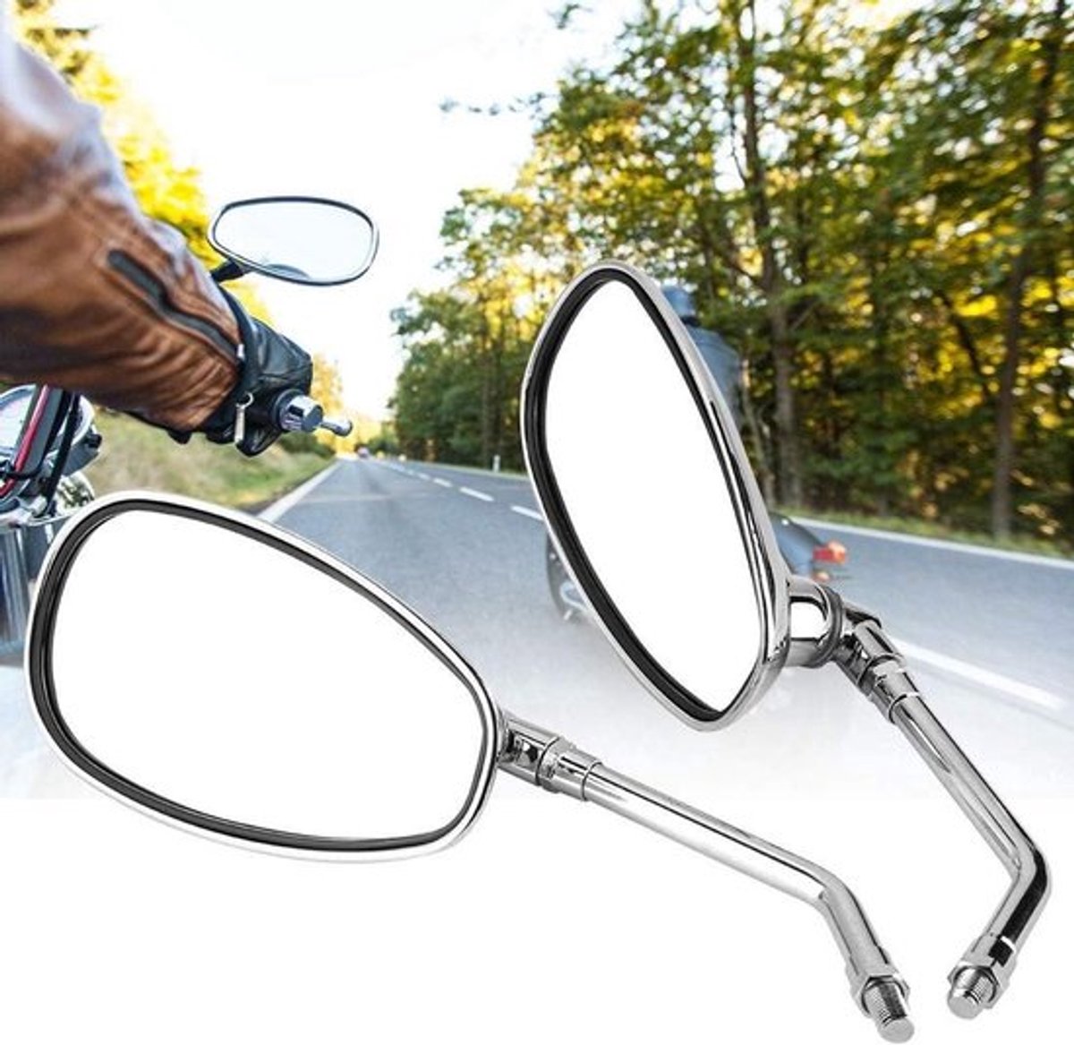 2 Stuks Motorfiets Verstelbare Achteruitkijkspiegels Chroom - Verbeterde Achteruitkijkspiegels met Chrome Finish