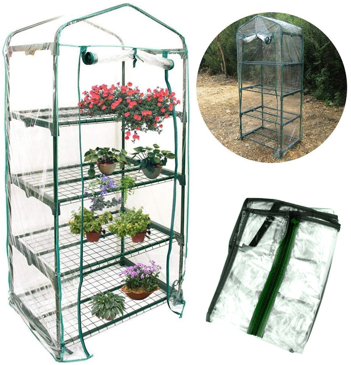 Kasoverkapping - Tuinkas - Waterdichte hoes - Geschikt voor kassen met vier verdiepingen of plantenrekken - Geschikt voor balkons of terrassen - 50*60*160 cm
