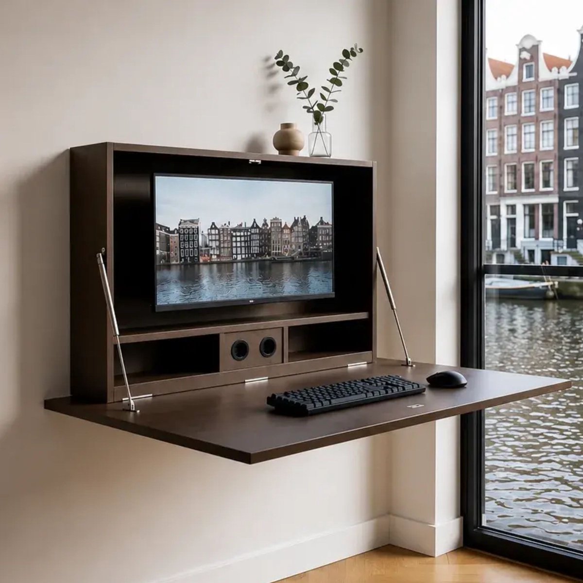 Wandbureau inklapbaar | Inklapbaar bureau | Bureau thuiswerkplek | 110x75 | Brons metallic
