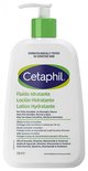 Witte lotionfles met groene dop van Cetaphil. Tekst: "Hydraterende lotion voor de normale, droge en gevoelige huid".