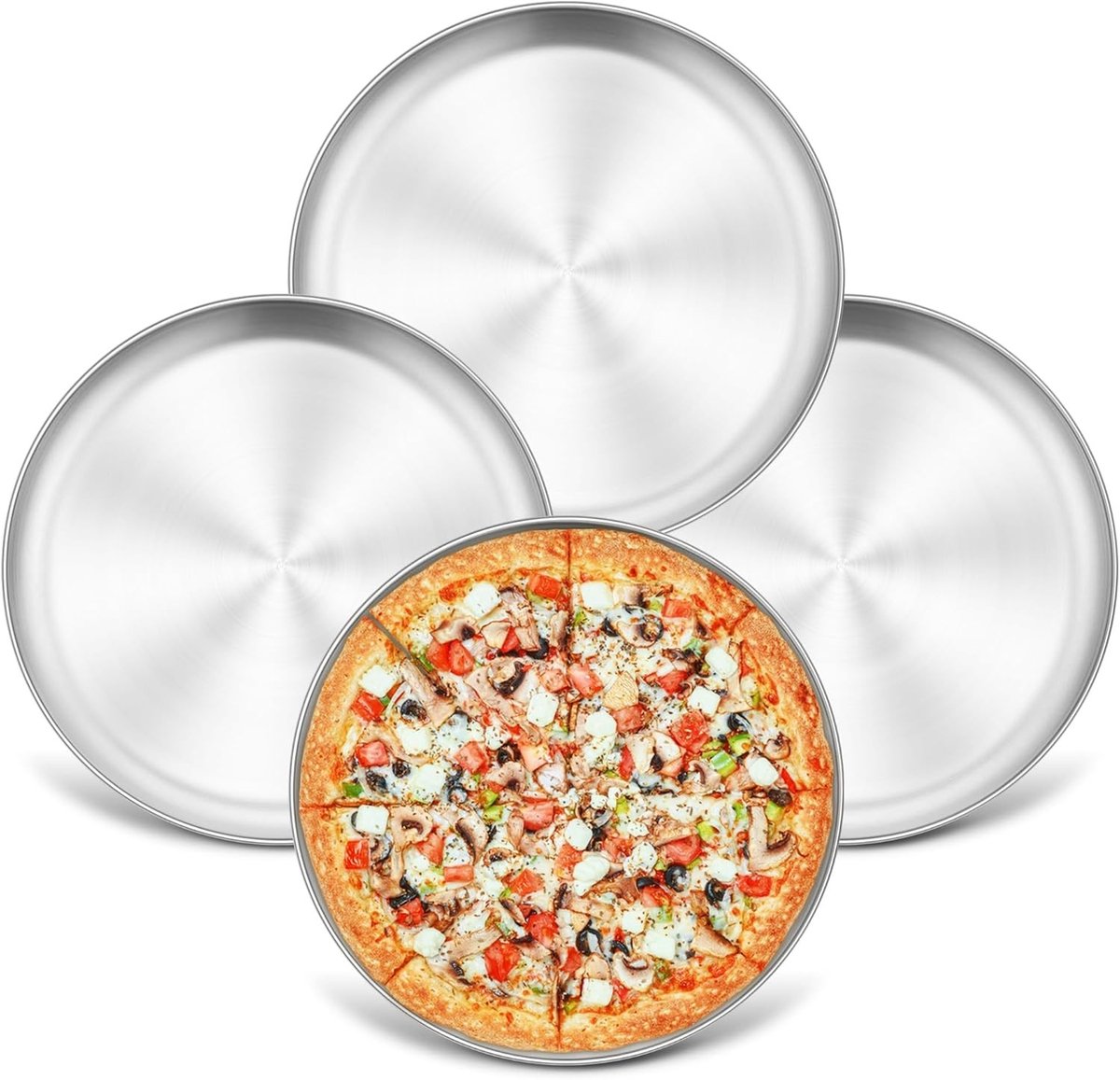 Set van 4 Ronde Pizza Bakvormen van Roestvrijstaal, 26 cm - Gezond en Duurzaam, Geschikt voor Oven en Vaatwasser, Perfect voor Thuis Pizza Bakken