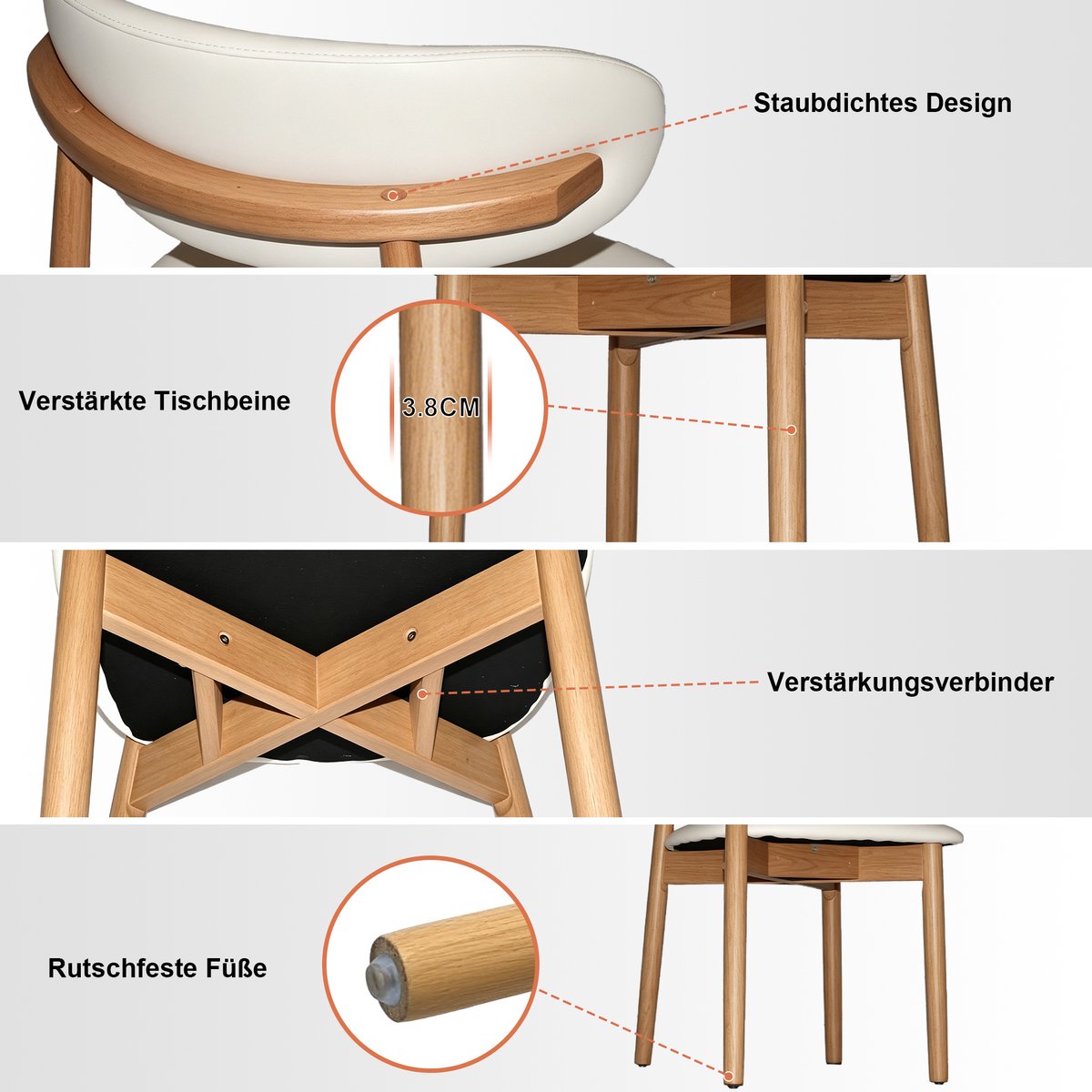 OKWISH Eetkamerstoel - Set Van 2 - Ergonomische Rugleuning - Hout En Stof - Naturel Walnoot En Wit Natural Walnut