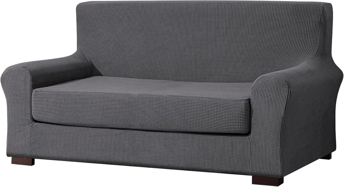 2-delige Jacquard Bankhoes Set - Anti-slip Meubelhoes voor 2-zits Bank met Kussensloop - Donkergrijs en Duurzaam Design