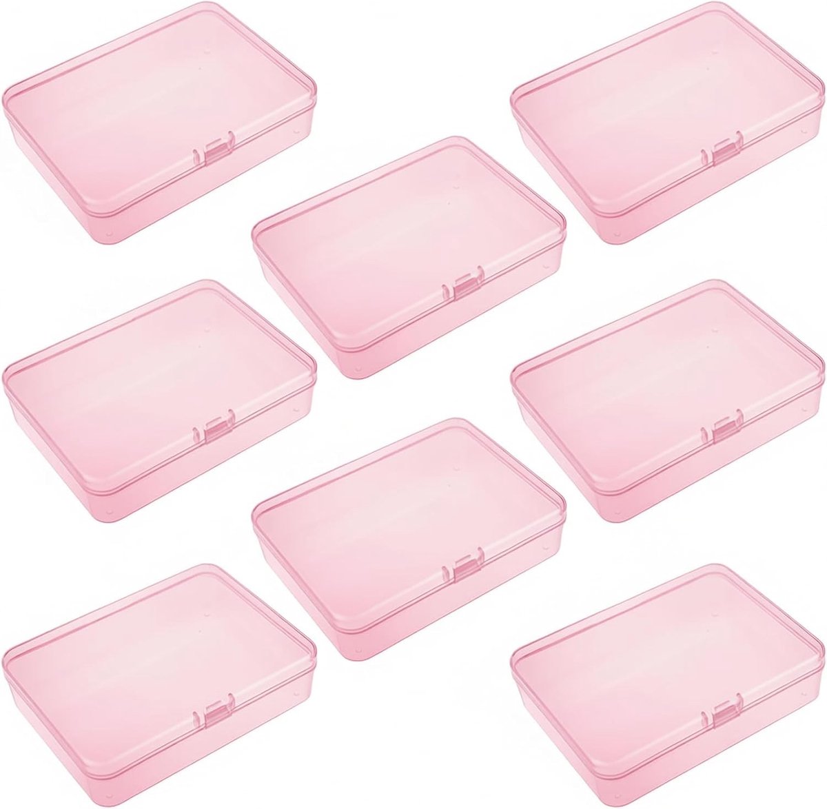 8 Stuks Rechthoekige Plastic Opbergdozen met Scharnierende Deksel voor Kleine Items en Knutselprojecten (115 x 85 x 28mm, Roze) - Ideaal voor Organisatie, Opslag en Creativiteit