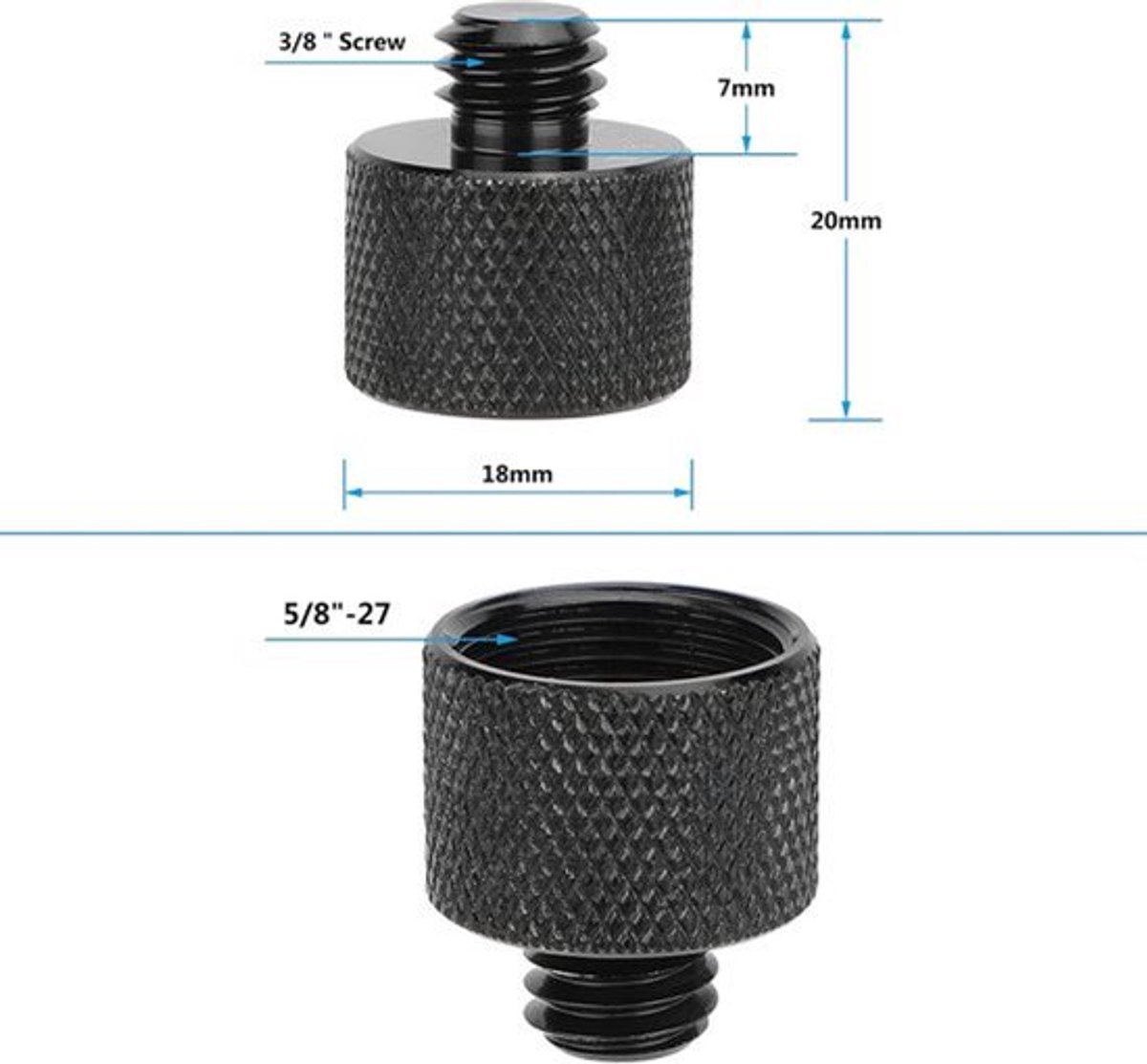 Schroefdraadadapter 5/8" naar 3/8" - geschikt voor microfoonstandaarden - 2 stuks