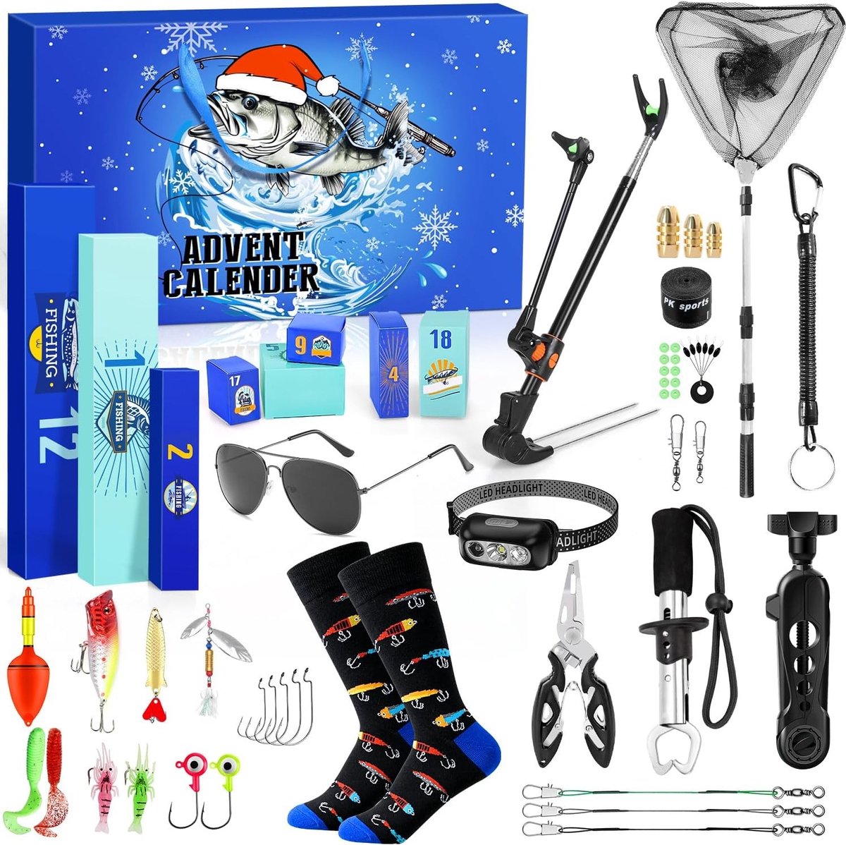 Adventskalender voor Vissers - 24 Dagen Vol Vissen, Kerstcadeaus voor Mannen en Jongens, Perfect voor Vader, Broer of Oom