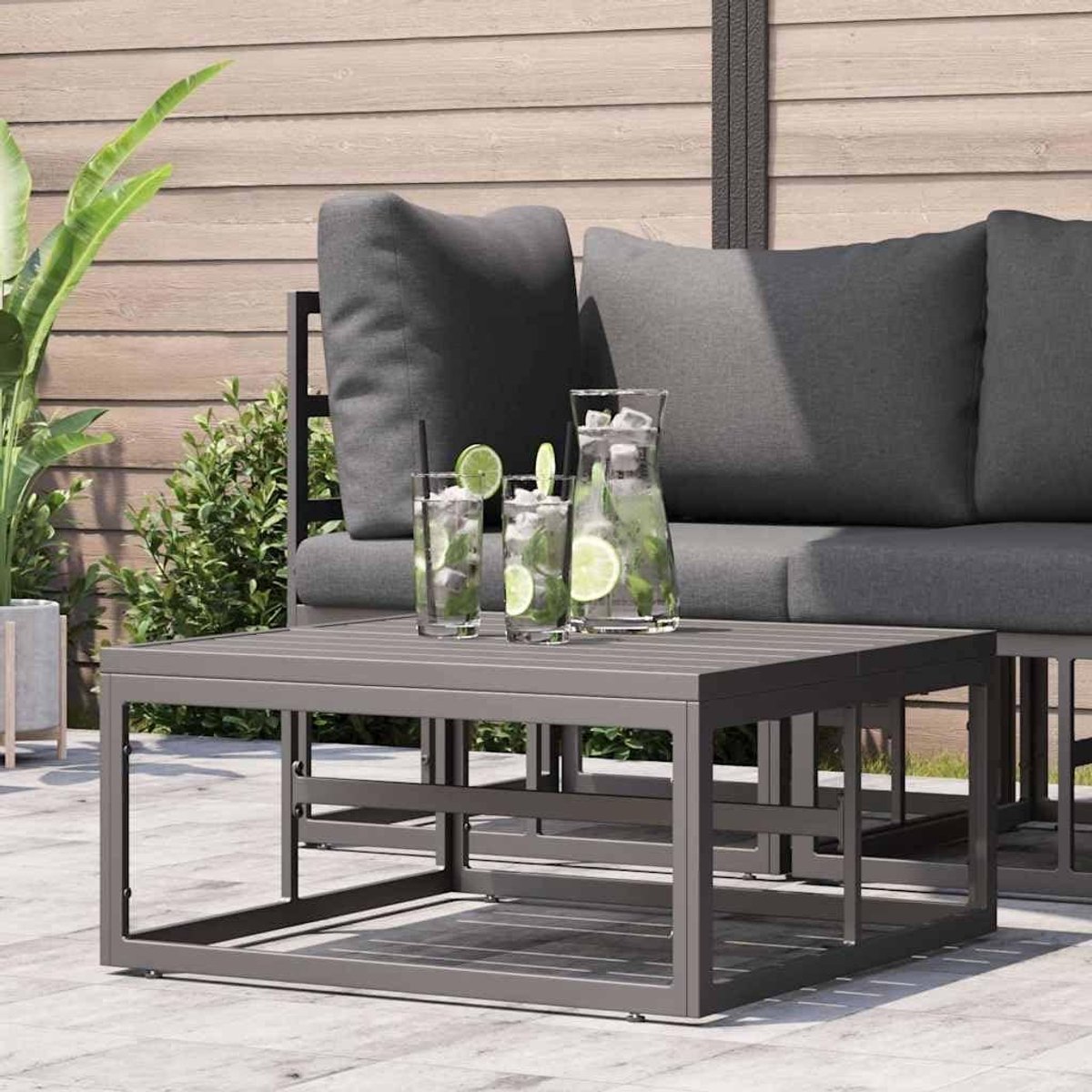 Metalen Tuintafel - Balkontafel Outdoor - Buiten Ontspannen - Gepoedercoat Frame - 70 x 70 cm - Zwart