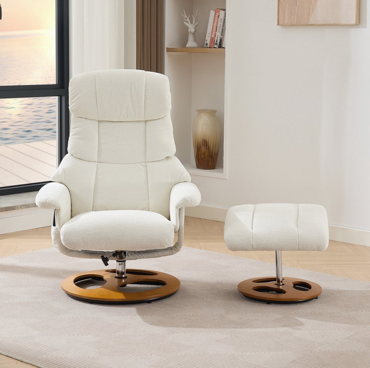 DESMIU Relaxfauteuil 83,5 x 81 x 111 cm - Met Massage, Verwarming En Verstelbare Rugleuning - Voor Woonkamer En Leeshoek - Chenille Wit