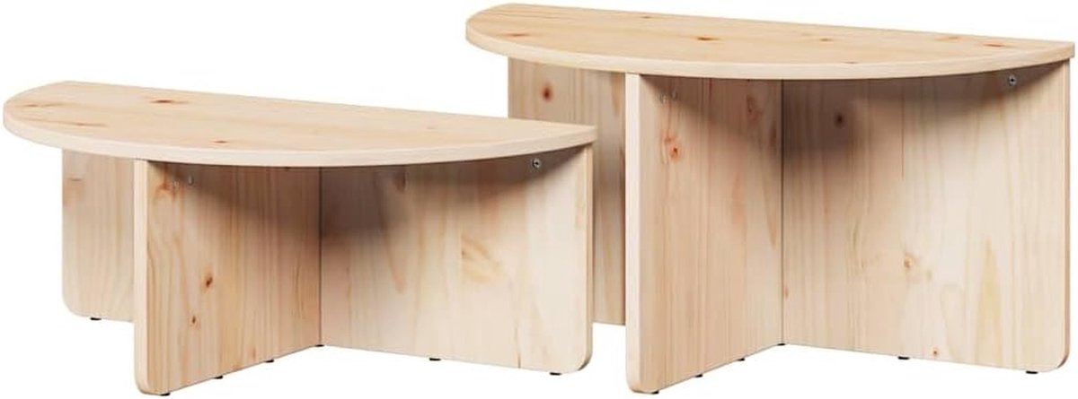 Salontafel Set - Koffietafel Hout - Woonkamer Decoratie - Massief Grenenhout - 79 x 39.5 x 40 cm - Naturel