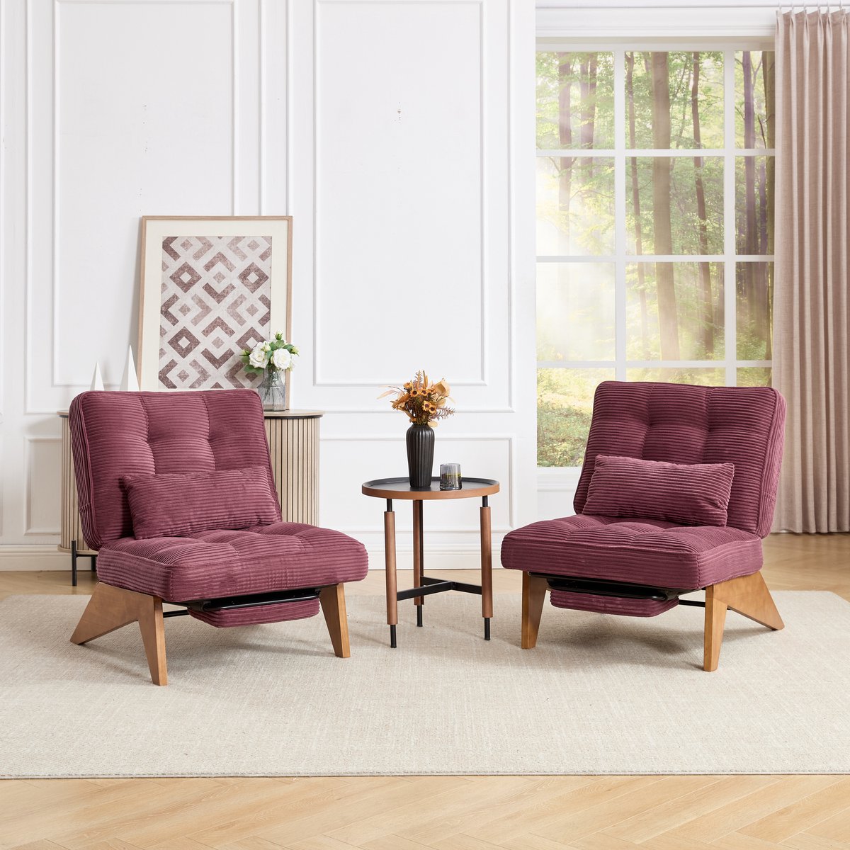DESMIU Relaxfauteuil 127 x 73 x 90 cm - Verstelbare Rugleuning Met Voetsteun En Lendenkussen - Voor Woonkamer - Corduroy Bordeauxrood