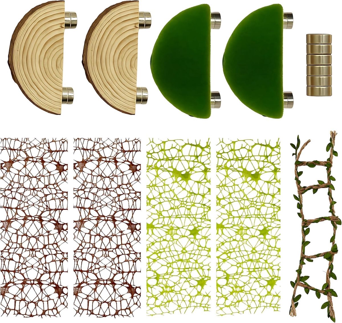 KZQ Terrarium Accessoireset Met 4 Houten Platforms 4 Klimnetten 1 Hennepbrug En Magnetische Decoratie Voor Spinnenhabitat
