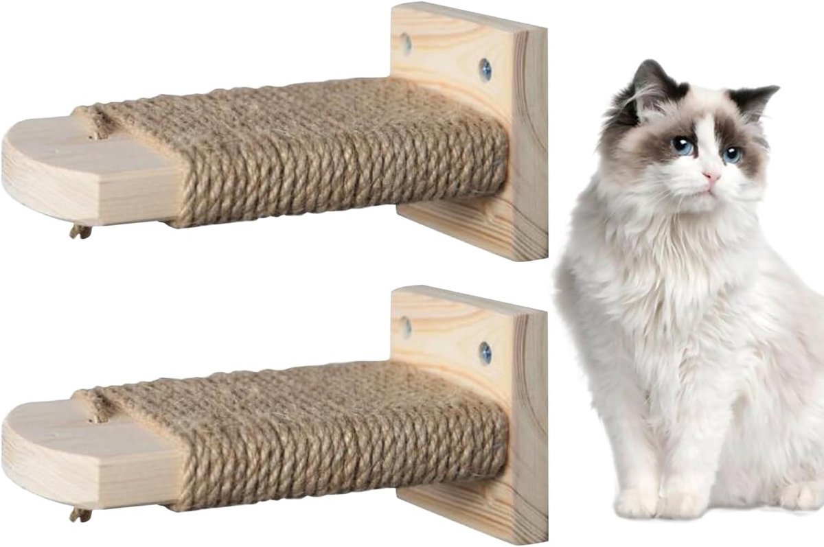 KZQ Kattenwandrek En Houten Springplatform Met Antislip Voor Binnenkatten Om Te Klimmen, Spelen En Rusten 2 Stuks
