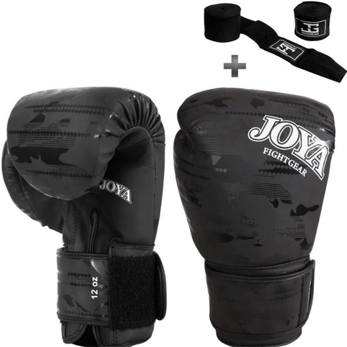 Joya Kickbokshandschoenen Camo V2 – Zwart – PU Leer – 10 oz – Voor Kinderen & Volwassenen – Boksen & Kickboksen - Inclusief Bandage