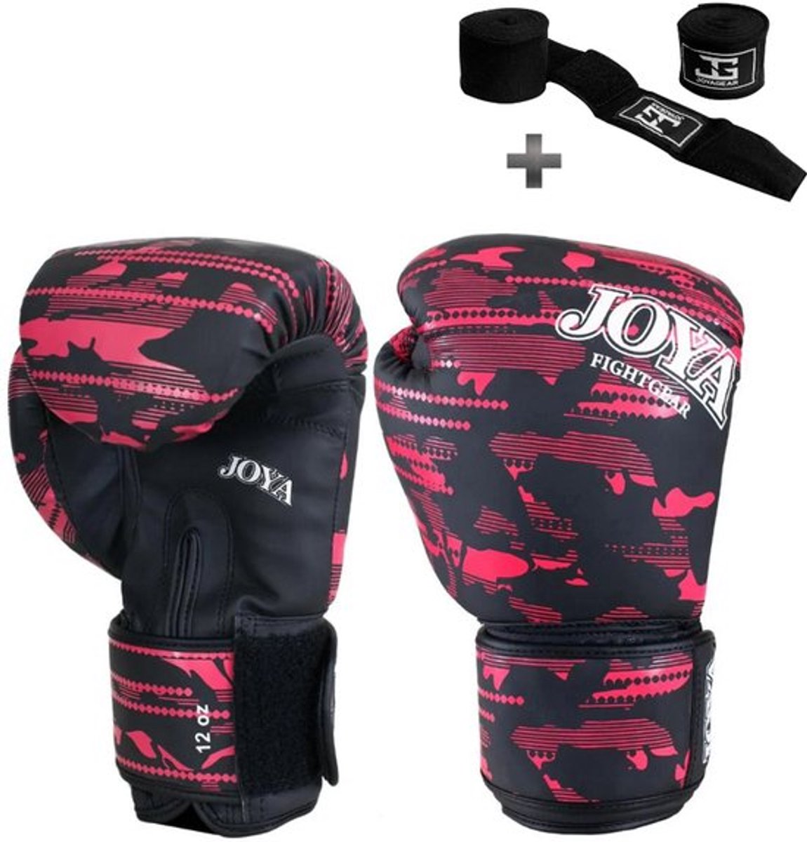 Joya Kickbokshandschoenen Camo V2 – Roze – PU Leer – 12 oz – Voor Kinderen & Volwassenen – Boksen & Kickboksen - Inclusief Bandage