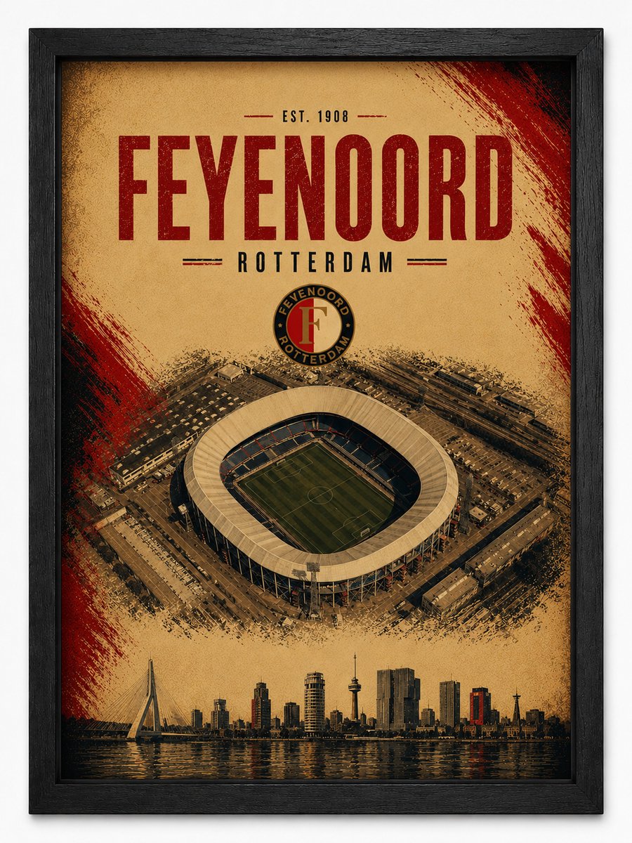 Feyenoord Poster | De Kuip Vintage Art Print | Retro Voetbal Poster | Inclusief Zwarte A3