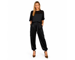 Dames Pak Zwart - Mode - Satijn Look - Kledingset - Trui en Broek