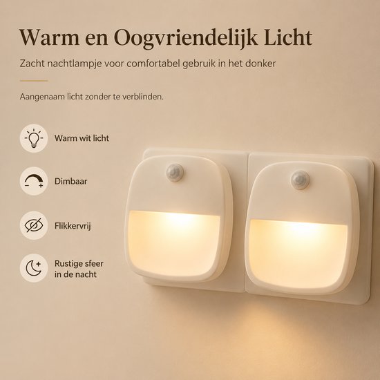 Nachtlampje Stopcontact - LED Nachtlicht met Bewegingssensor - 2 Stuks - Dimbaar Licht - Automatische Inschakeling bij Donkerte - Warm Wit Licht voor Slaapkamer, Gang, Trap en Kinderkamer — afbeelding 5