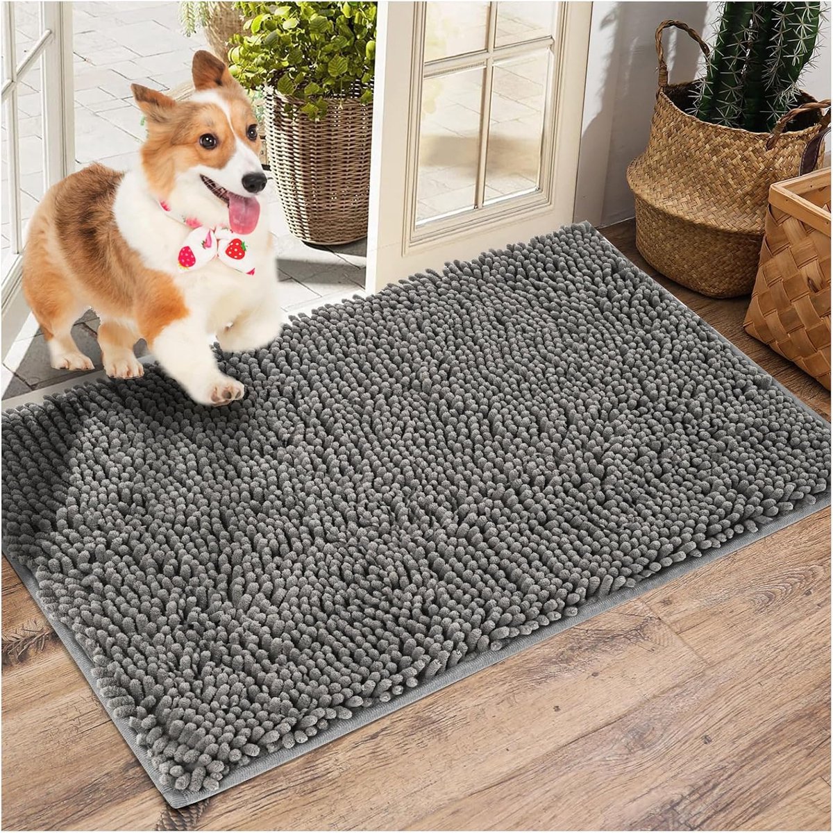 Honden anti-slip deurmat – 70x140 cm – Wateropnemend & zacht – Ultrafijne vezel – Wasbaar – Geschikt voor binnen – Grijs