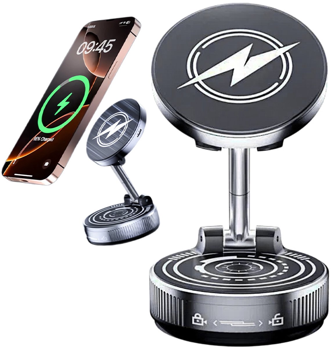 Telefoon Standaard - Telefoonhouders Auto Magnetisch - 360-graden Rotatie - Draadloos Snelladen - Zwart
