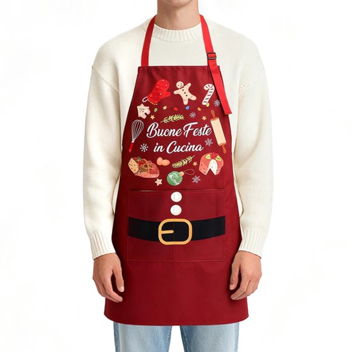 Goede feesten in de keuken, kerstschort, cadeau-ideeën voor heren, dames, kerstschort, grappig cadeau, kerstgadget