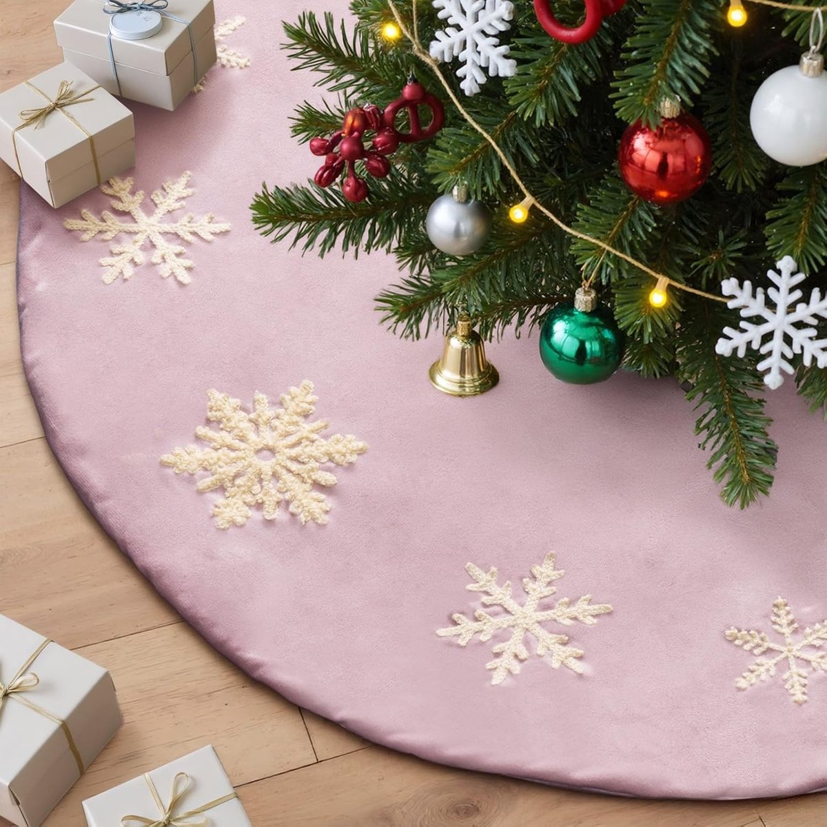 Kerstsok voor Boom 40cm, Geborduurde Sneeuwvlokken, Kerstboomdecoratie, Kerstboomdeken, Basisbedekking voor Kleine Mini Kerstbomen en Winterse Sfeer