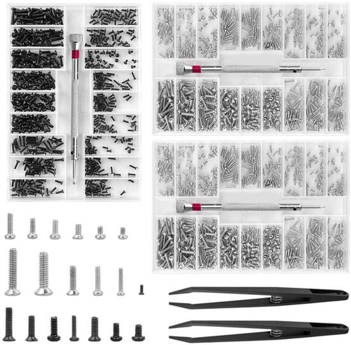 Assortiment kleine schroeven reparatieset met 3 schroevendraaiers en pincet
