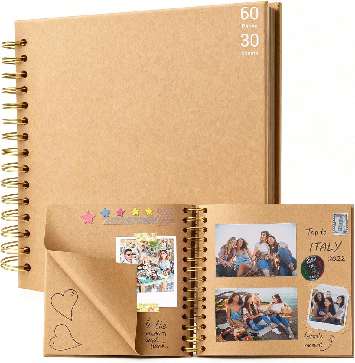 Creatief fotoalbum om zelf te personaliseren, 60 pagina's, scrapbook, 25,5 x 25,5 cm, geel, ideaal voor familieherinneringen, afstuderen, jubileum en bruiloft