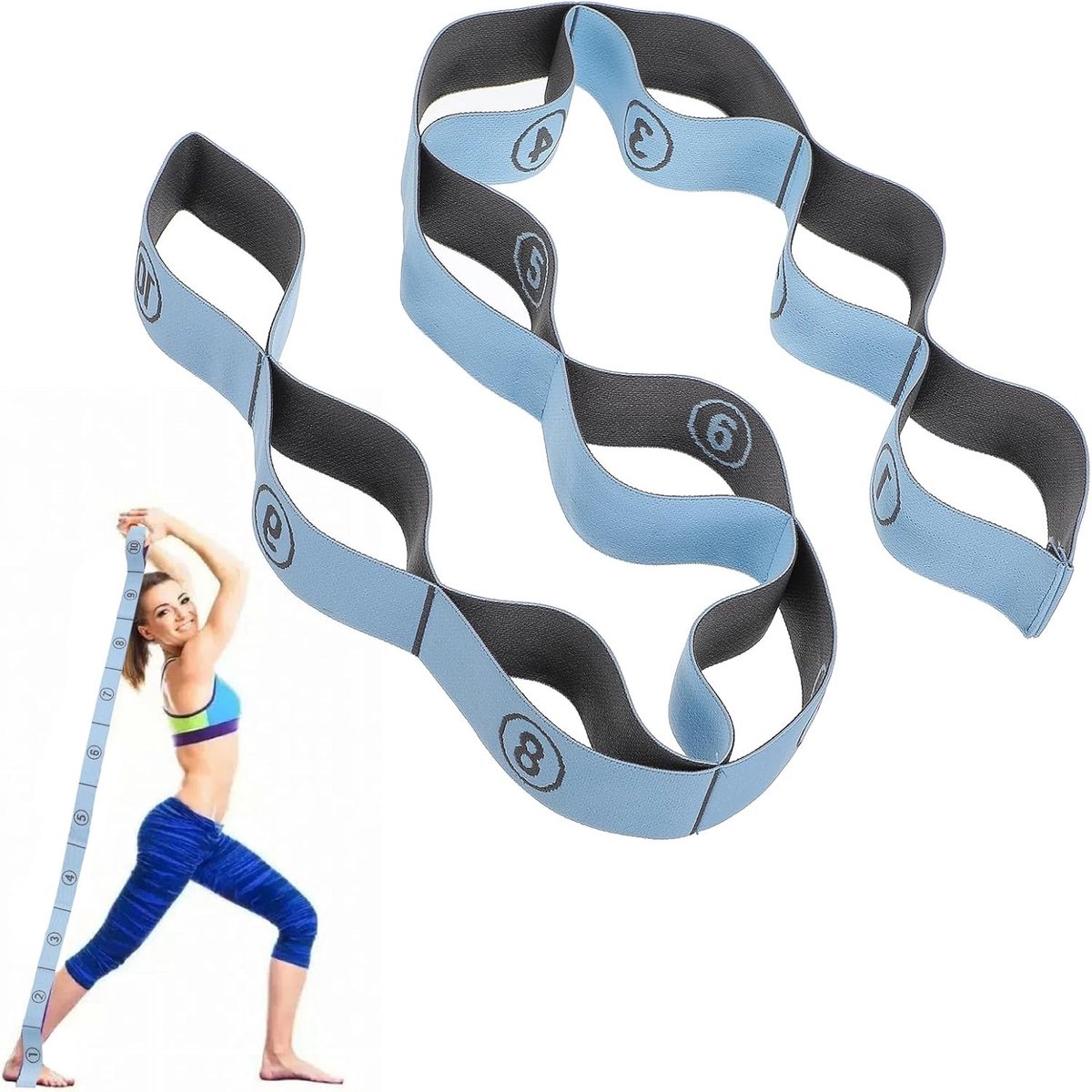 Verstelbare Yoga Stretch Band met 10 Lussen, Ideaal voor Pilates, Dans en Fitness Training, Wasbaar en Hoog Elastisch